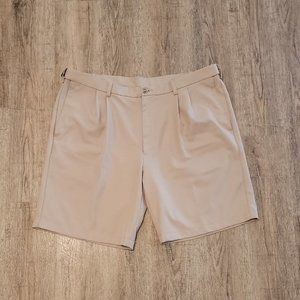 Cool 18 Pro Pleated Front Shorts ~ Sz 42 ~ Light Brown ~ 9" Inseam